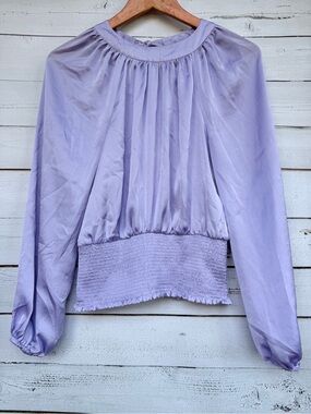 STATE Lavender Smocked-Waist Balloon Sleeve Blouse